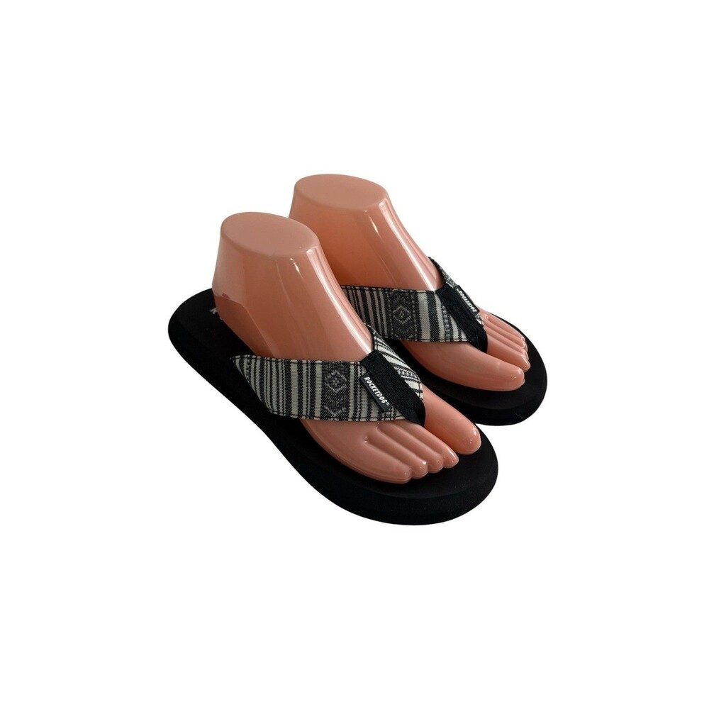 Reef Black White Gray Geometric Womens Size 9 Thong Sandals Slip-On Casual  NEW
